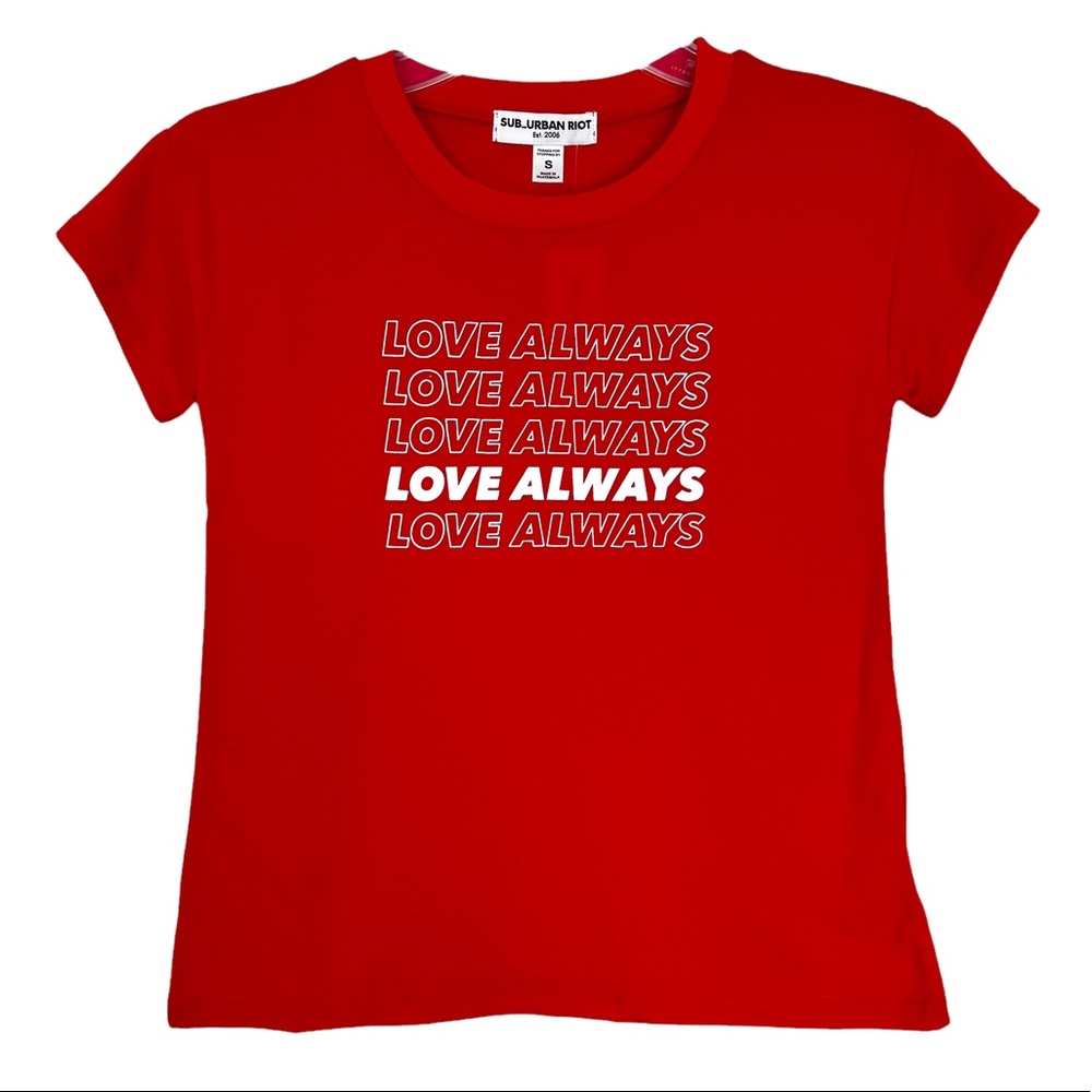 NWT Sub_Urban Riot Girl’s Love Always Crewneck Short Sleeve T-Shirt Red Sz S